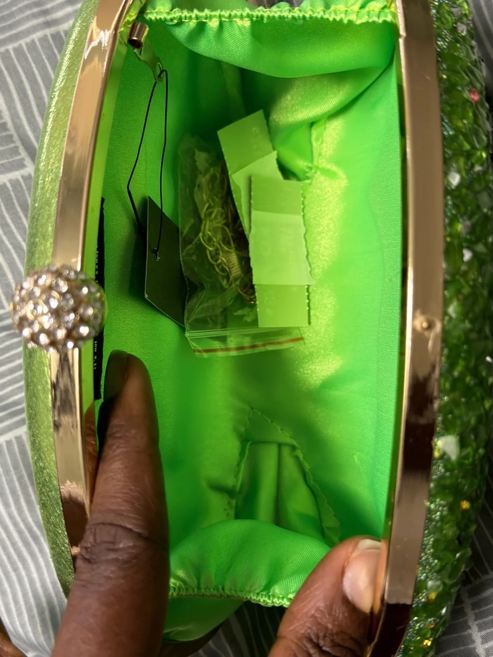 Green Beaded Crystal Oval Clutch